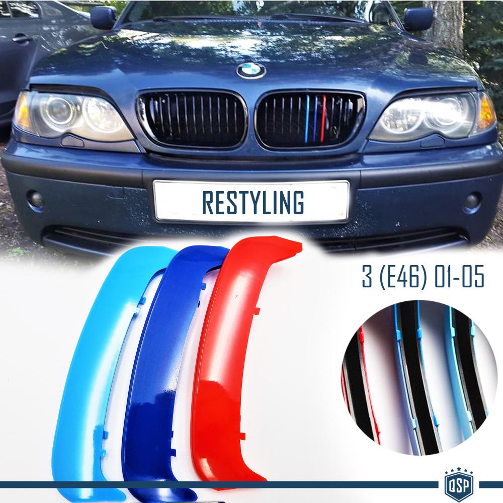 3x Grille COVER STRIPES for BMW 3 Series (E46) 01-05 RESTYLING in Colors M  Sport