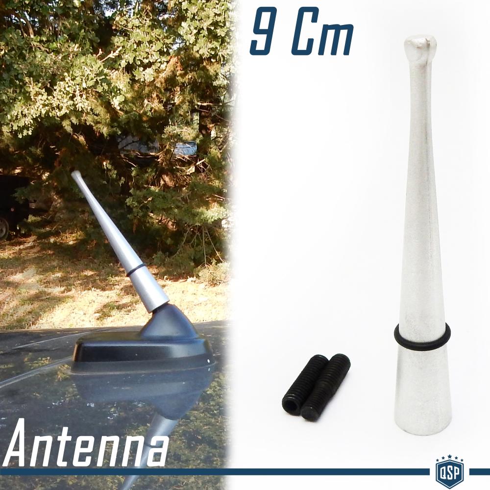 Antenna in alluminio universale lunga 9 cm per auto autoradio colore grigio  con adattatori