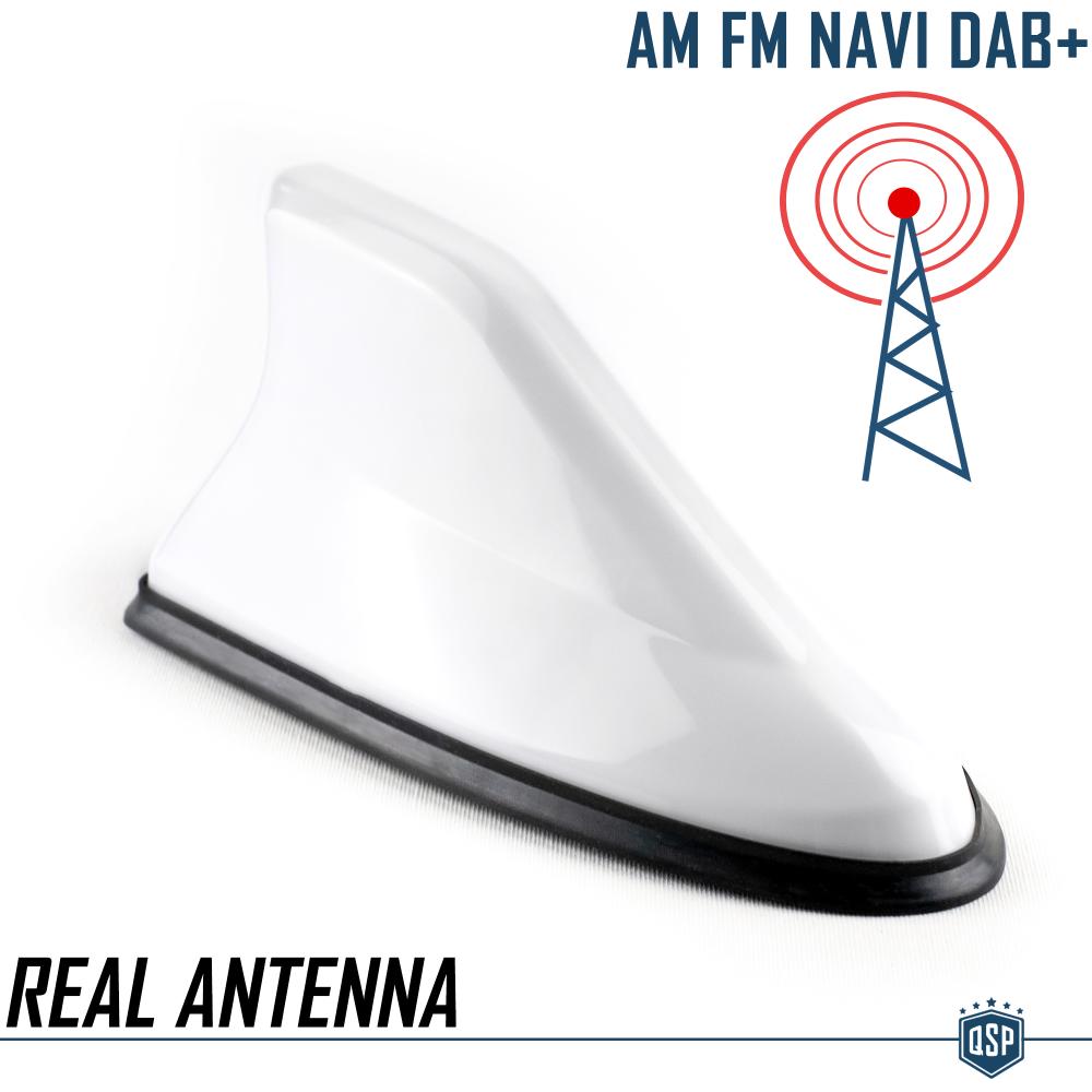 Weisse Autoantenne HAIFISCHFLOSSE Antenne-Universal | Echter  AM-FM-DAB+-Empfang Gummibasis