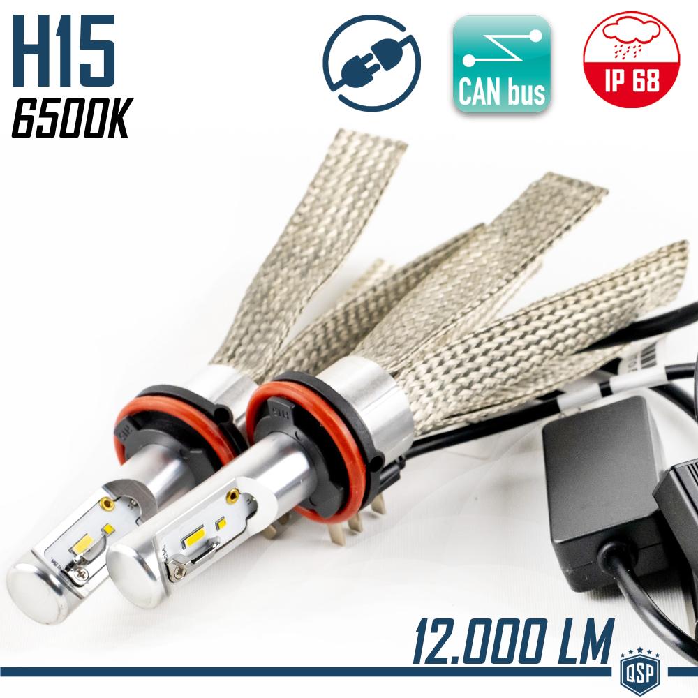 H15 Led Bulbs Kit CANBUS Daytime DRL + High Beam 6500K WHITE Light 12000LM
