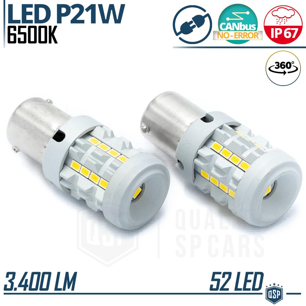 2x Ampoules LED P21W - BA15S CANbus, Lumière Blanc PUR 6500K 3400 LM