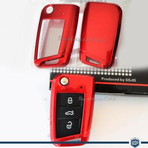Red Hard Remote Key Cover for Skoda OCTAVIA III Protector Shell Case in Thermal Abs