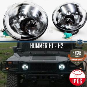 X2 Full LED 7" Inches Headlights 6500K for HUMMER H1 H2 HEADLIGHT Parking Lights - Low Beam - High Beam - Angel Eyes - Turn Light