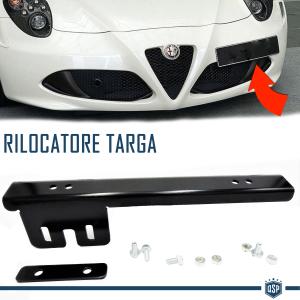 Portatarga Anteriore Nero per Alfa Romeo, Kit Rilocatore Laterale in Acciaio Anodizzato