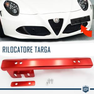 Front License Plate Holder for Alfa Romeo, Side Relocator Bracket, in Anodized Red Steel