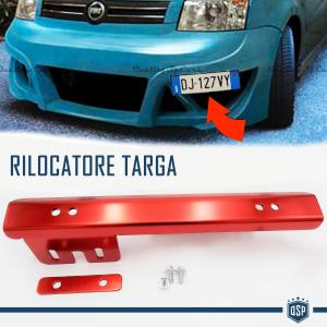 Front License Plate Holder for Fiat, Side Relocator Bracket, in Anodized Red Steel