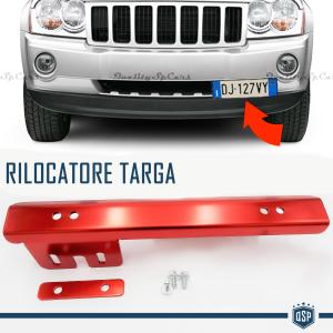 Front License Plate Holder for Jeep, Side Relocator Bracket, in Anodized Red Steel
