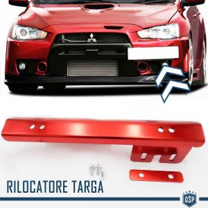 Front License Plate Holder for Mitsubishi, Side Relocator Bracket, in Anodized Red Steel