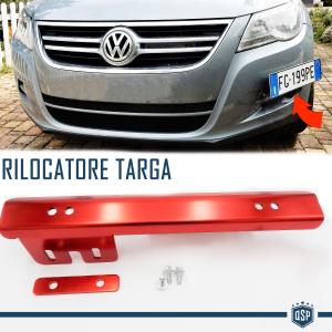 Front License Plate Holder for Volkswagen, Side Relocator Bracket, in Anodized Red Steel