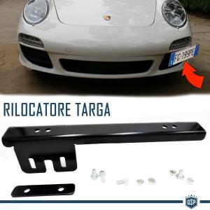 Front License Plate Holder for Porsche, Side Relocator Bracket, in Anodized Black Steel