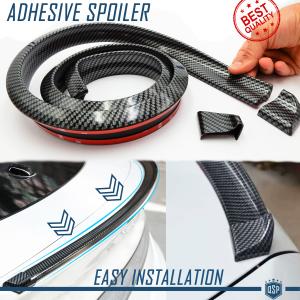 Adhesive Rear SPOILER Compatible with VOLKSWAGEN for Trunk / Roof Lip Wing in BLACK Carbon Fiber Effect EPDM flexible