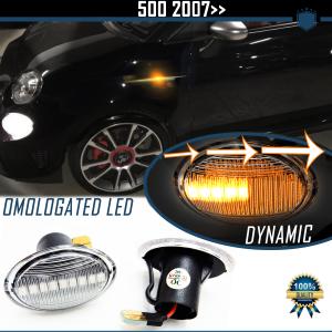 Sequential Dynamic LED Side Markers for FIAT 500, Canbus No Error, E-Approved, White Lens, Plug & Play