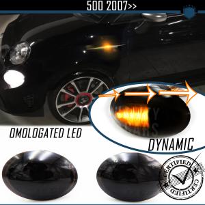 Clignotants LED Dynamiques Sequentiels pour FIAT 500 Homologués,  Lentille Noire Fumè, CANBUS No Erreur