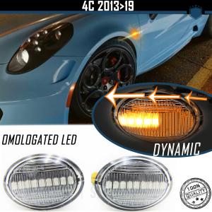 Sequential Dynamic LED Side Markers for ALFA ROMEO 4C, Canbus No Error, E-Approved, White Lens, Plug & Play