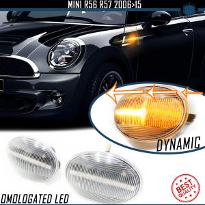 2 Sequential Dynamic LED Side Markers for MINI Cooper (R56, R57) E-Approved, White Lens, Canbus No Error
