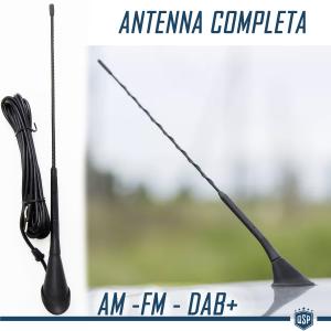 Antenna Auto Professionale COMPLETA | Basetta + Stelo + Cavo | VERA RICEZIONE Segnale Autoradio AM-FM-DAB+