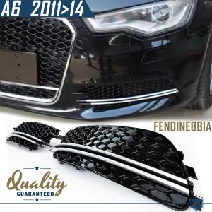 Fog Light Grill Trim for AUDI A6 RS6 (C7) 11>14 | Honeycomb, Black Front Lower Bumper Cover Grille   