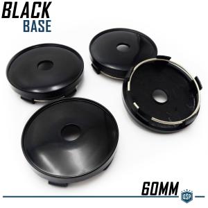 4 WHEELS HUB CENTER CAPS 60MM in High Quality Black ABS, FOR Alloy Wheels