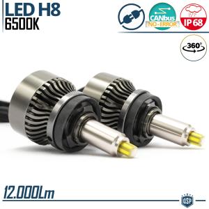 H8 LED Kit für LENTICULAR | Leistungsstarkes 360° Licht 12.000 Lumen | Umrüstung von HALOGEN H8 auf LED, CANbus, Plug & Play