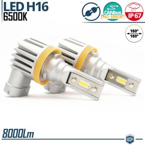 Kit Full LED H16 per Fendinebbia | Luce Potente Bianco Ghiaccio 6500K 8000LM | Canbus No Error, Plug & Play