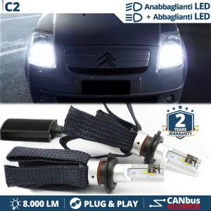 H4 LED Kit für CITROEN C2 Abblendlicht + Fernlicht | 6500K Weiss Eis 8000LM CANbus