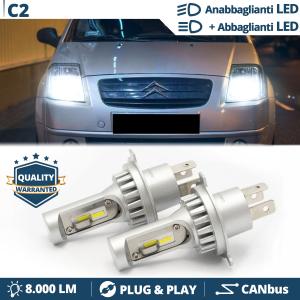 Kit LED H4 Per CITROEN C2 Luci Anabbaglianti + Abbaglianti 6500K 8000LM | Plug & Play CANbus
