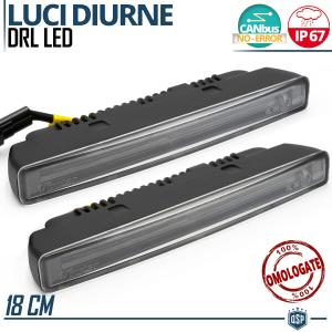 Luci Diurne LED DRL Universali Auto 18CM | OMOLOGATE Luce Bianca Potente | CANbus