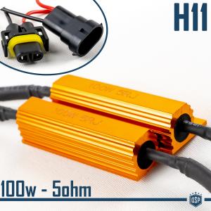 X2 Filtri RESISTENZE Corazzate CANBUS 100W-5 Ohm Plug & Play per Lampade Kit Led H11 SPEGNI SPIA Avaria Errore
