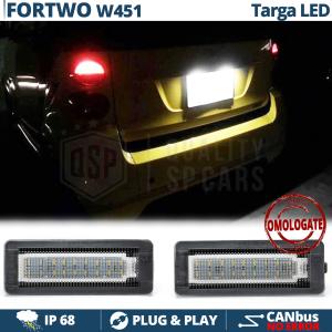 2 License Plate Full Led for Smart Fortwo W451, Canbus 18 Leds 6.500K White Ice, Plug & Play