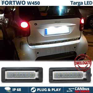 2 Placche Luci Targa Full Led per Smart Fortwo W450, Canbus 18 Led 6.500K Bianco Ghiaccio, Plug & Play