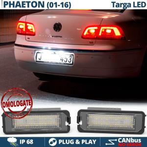 Kit Completo 4X Luci Targa FULL LED per VW Phaeton, PLACCHETTE 18 LED 100% CANbus, 6.500K Bianco Ghiaccio, Plug & Play 