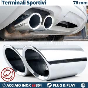2X TERMINALI di Scarico Auto Tondo in ACCIAIO Inox Cromato | Per Marmitte Ø 65-70 MM