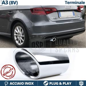 1 TERMINALE di Scarico Sportivo per AUDI A3 8V 12-16 in ACCIAIO Inox Cromato | Ad Incastro Plug & Play