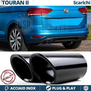 2X TERMINALI di Scarico Sportivi per VW TOURAN 2 in ACCIAIO Inox Nero | Ad Incastro Plug & Play