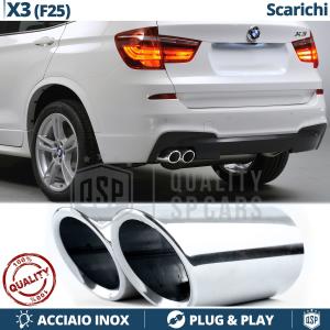 2 TERMINALI di Scarico Sportivi per BMW X3 F25 CROMATI in ACCIAIO Inox | Ad Incastro Plug & Play