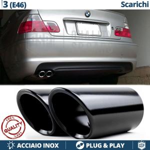 2X TERMINALI di Scarico Sportivi per BMW Serie 3 E46 in ACCIAIO Inox Nero | Ad Incastro Plug & Play