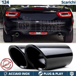 2 pcs EXHAUST TIPS for FIAT 124 SPIDER Left + Right BLACK Stainless STEEL | PLUG & PLAY 