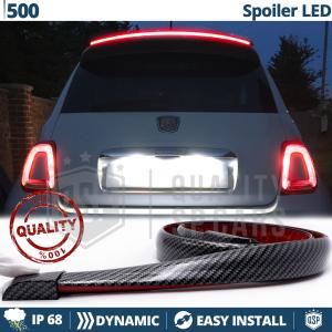 Rear Adhesive LED SPOILER For Fiat 500 | Roof SEQUENTIAL LED Strip in Black Carbon Fiber Effect