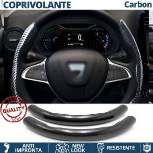 COUVRE VOLANT pour Dacia, Effet FIBRE DE CARBONE Noir Sportif FIN Antidérapant