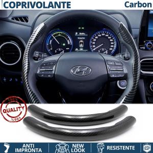 FUNDA VOLANTE para Hyundai, Efecto FIBRA DE CARBONO Negro Deportivo FINO Antideslizante