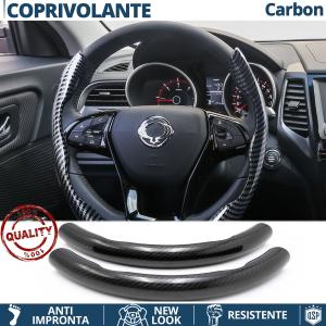 STEERING WHEEL COVER Black for Ssangyong, Carbon Fiber Effect THIN Non-Slip