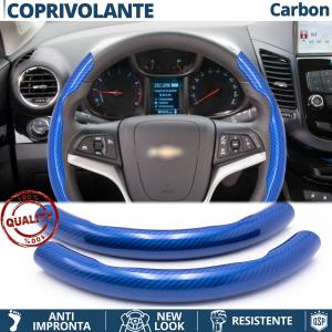 FUNDA VOLANTE para Chevrolet, Efecto FIBRA DE CARBONO Azul Deportivo FINO Antideslizante
