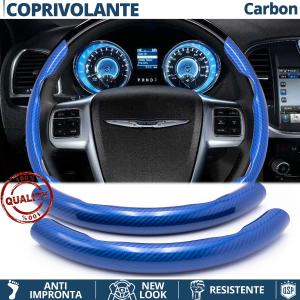 FUNDA VOLANTE para Chrysler, Efecto FIBRA DE CARBONO Azul Deportivo FINO Antideslizante