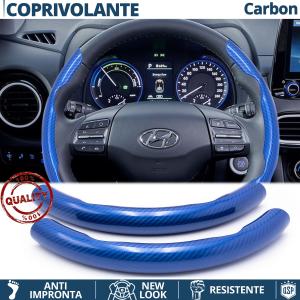 FUNDA VOLANTE para Hyundai, Efecto FIBRA DE CARBONO Azul Deportivo FINO Antideslizante
