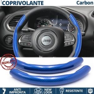COUVRE VOLANT pour Jeep, Effet FIBRE DE CARBONE Bleu Sportif FIN Antidérapant