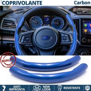 FUNDA VOLANTE para Subaru, Efecto FIBRA DE CARBONO Azul Deportivo FINO Antideslizante