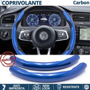 FUNDA VOLANTE para Volkswagen, Efecto FIBRA DE CARBONO Azul Deportivo FINO Antideslizante