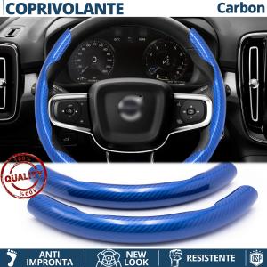 COUVRE VOLANT pour Volvo, Effet FIBRE DE CARBONE Bleu Sportif FIN Antidérapant