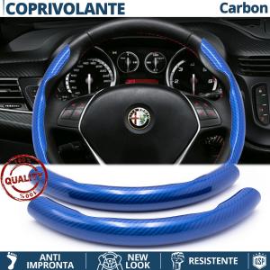 FUNDA VOLANTE para Alfa Romeo, Efecto FIBRA DE CARBONO Azul Deportivo FINO Antideslizante