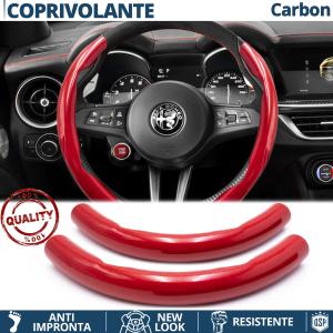 STEERING WHEEL COVER Red for Alfa Romeo, Carbon Fiber Effect THIN Non-Slip